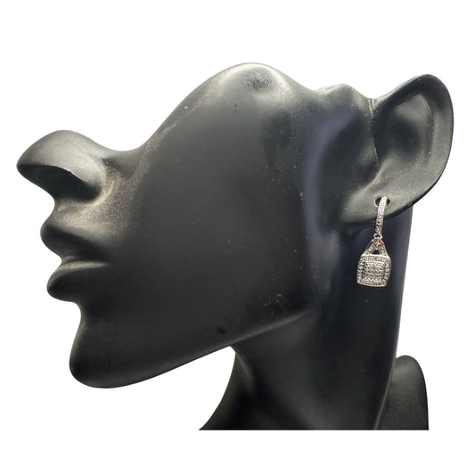 1/4 Carat Diamond Cushion Cut Dangle Earrings -Rhodium Plated Brass