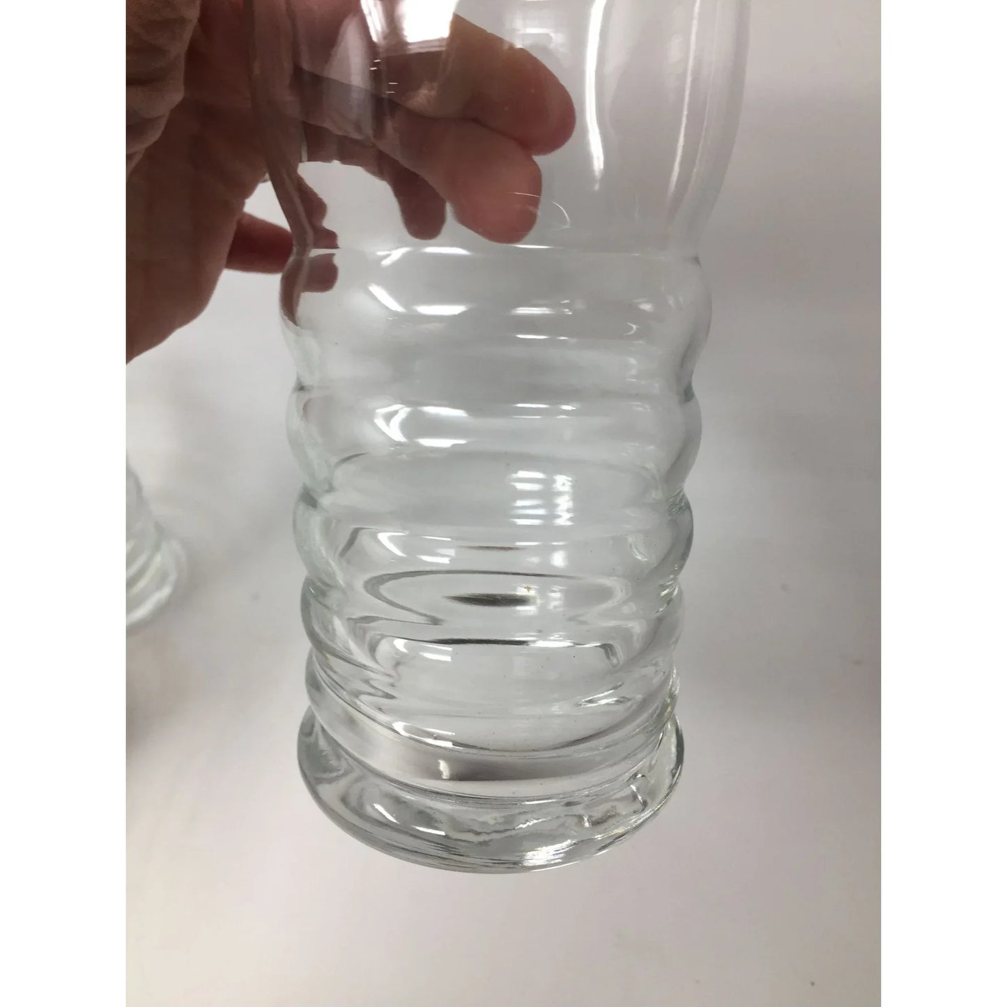 Set of 7 Clear Glass Ribbed Bubble Drinking Glasses (6x3'') - A+ Stuff