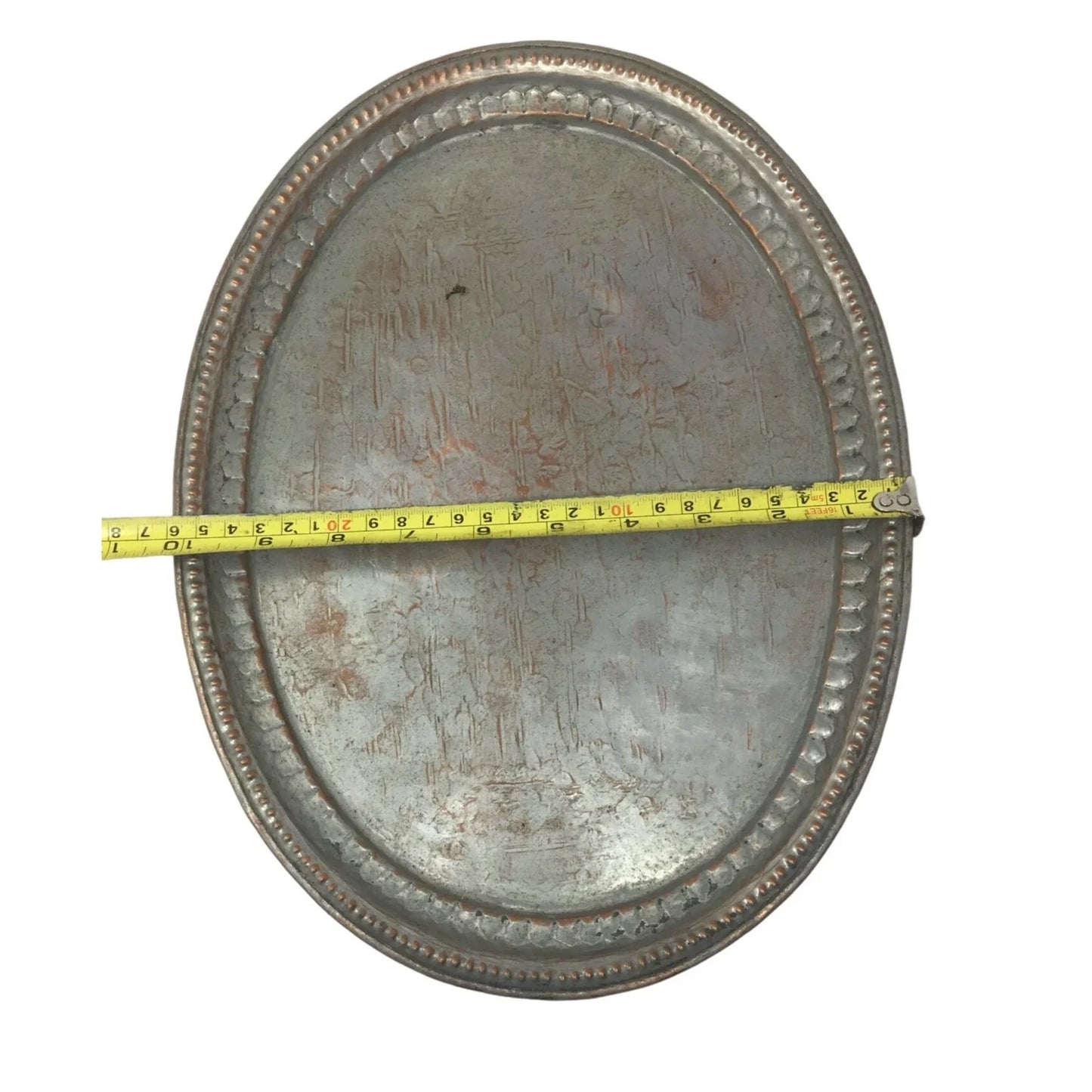 Vintage Round Oval Shaped Silver Metal Serving Plate - A+ Stuff