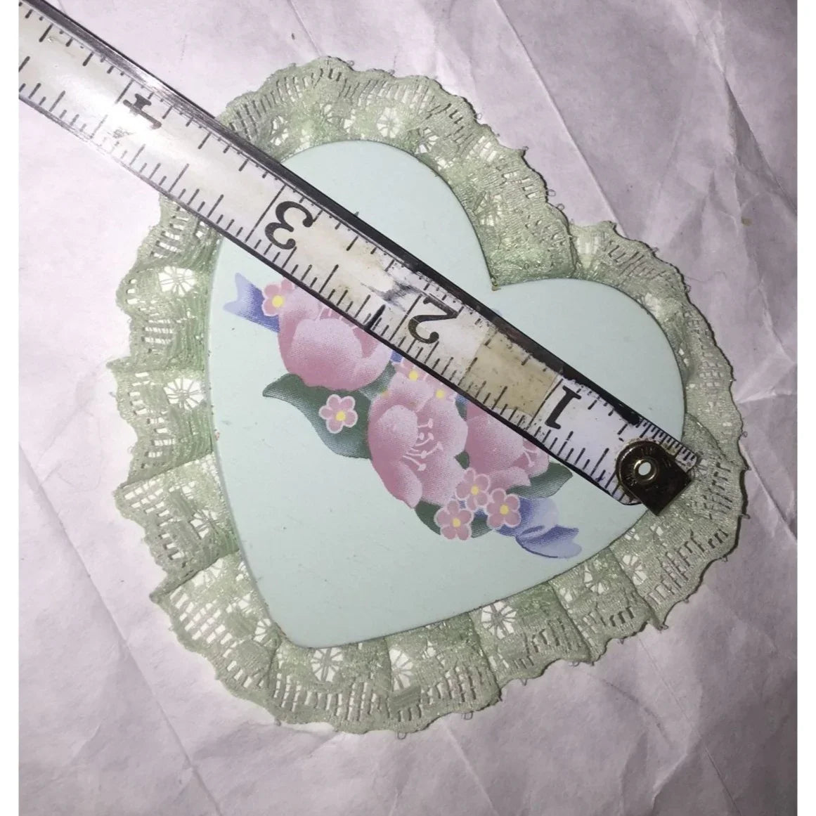 Vintage Heart Shaped Refrigerator Magnet with Lace and Flower Print - A+ Stuff