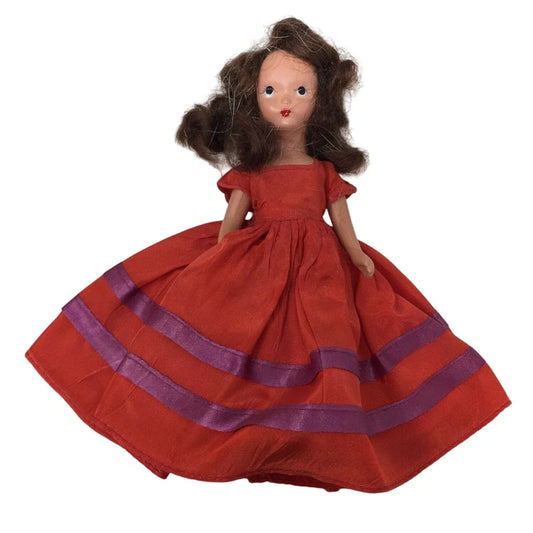 Vintage Nancy Ann Bisque Storybook Collectible Brunette Doll with Red Dress A+ Stuff A+ Stuff