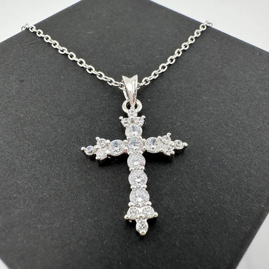 Beautiful Cross Pendant with Shining White Gemstones - A+ Stuff - Necklace - A+ Stuff
