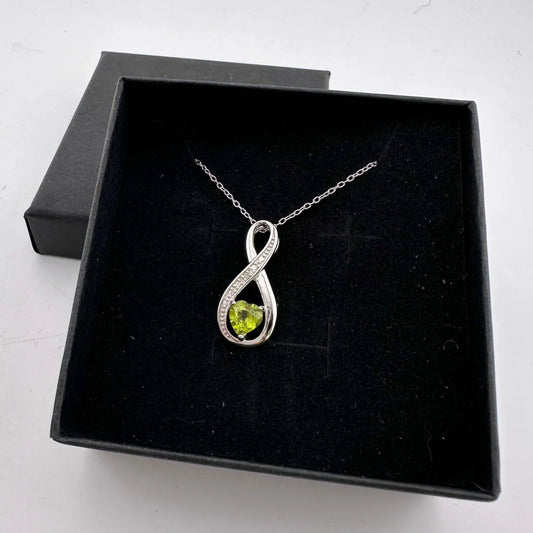 Beautiful Heart Peridot Infinity Necklace with Diamond Accent - A+ Stuff