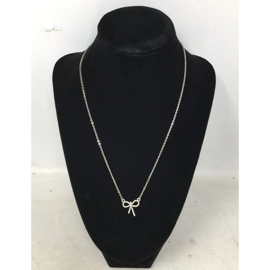 Womens/Girls Beautiful Silver Tone Adjustable Necklace with Bow Pendant A+ Stuff A+ Stuff