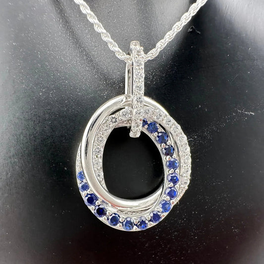 Blue and White Sapphire (Lab Created) Interlocking Loops Pendant with Necklace - A+ Stuff