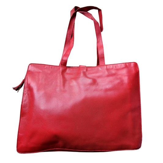 Bottega Veneta Red Leather Document Tote Shoulder Bag w Black Interior - A+ Stuff