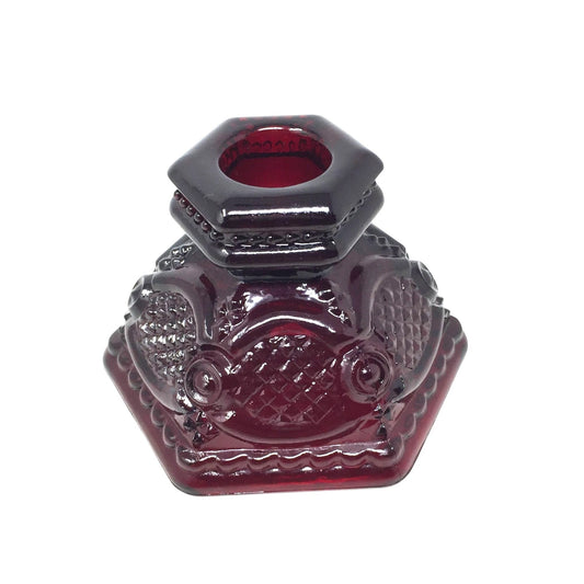 Vintage Avon 1876 Cape Cod Ruby Red Glass Candle Holder - Roman Rosette Pressed Glass Avon A+ Stuff Candle Holders