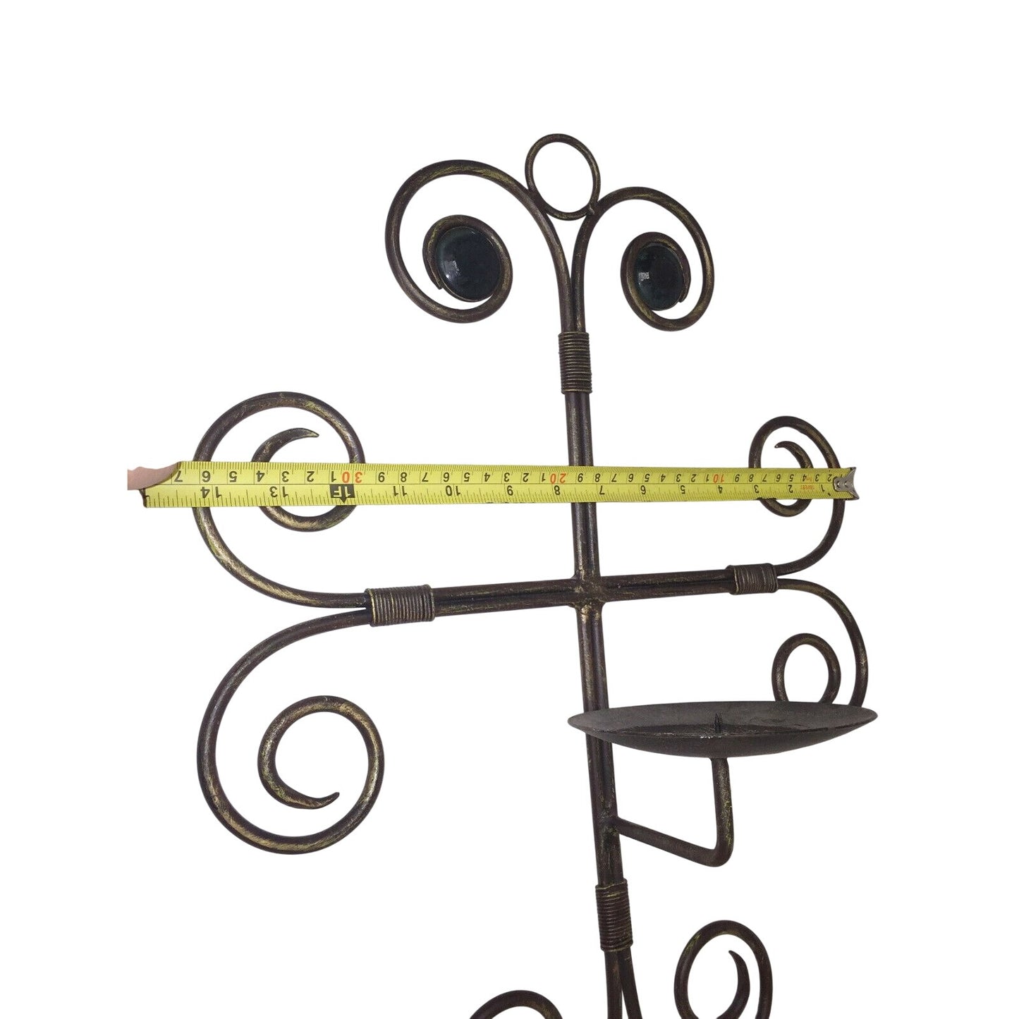 Wrought Iron Swirled Cross Pillar Candle Holder Wall Sconce