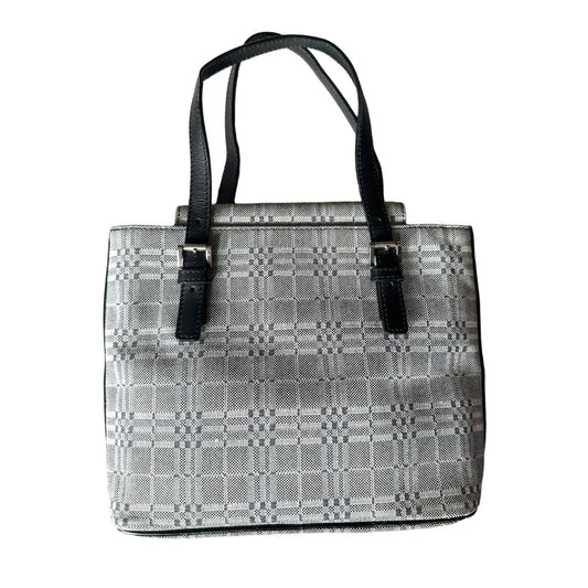 Burberry Gray Nova Check Satchel/ Tote with Black Leather Buckled Handles - A+ Stuff