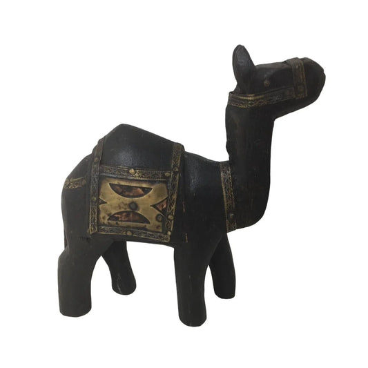 Vintage Wood Camel Figurine with Brass/Copper Accents Desert Home Decor A+ Stuff A+ Stuff