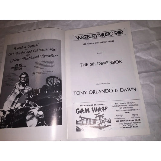 Playbill Westbury Music Fair The 5th Dimension Vintage Paperback - A+ Stuff