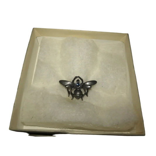 Small Vintage Silver Tone Bee Pin/Brooch with Blue Rhinestone - A+ Stuff