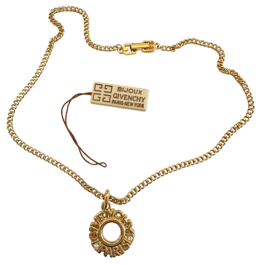 Givenchy Paris Round Pendant with Rhinestones Necklace and hang Tag