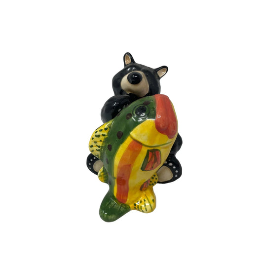 Black Bear Holding A Fish Vintage Salt and Pepper Shakers - A+ Stuff