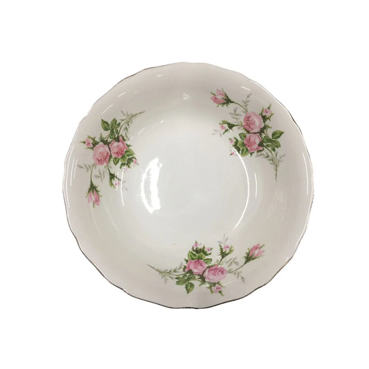 Vintage Canonsburg Hallmark Of Quality Bowl With Ruffled Gold Border & Pink Roses - A+ Stuff