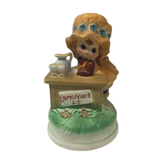 Vintage Fred Roberts Japan Ceramic Music Box Girl at Lemonade Stand - A+ Stuff