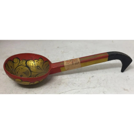 Vintage Decorative Hand Painted Red Gold Ladle Folk Art Soup Spoon A+ Stuff A+ Stuff