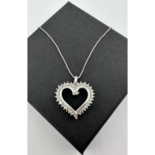 Beautiful 1/2 ct Diamond Open Heart Necklace - Sterling Silver - A+ Stuff