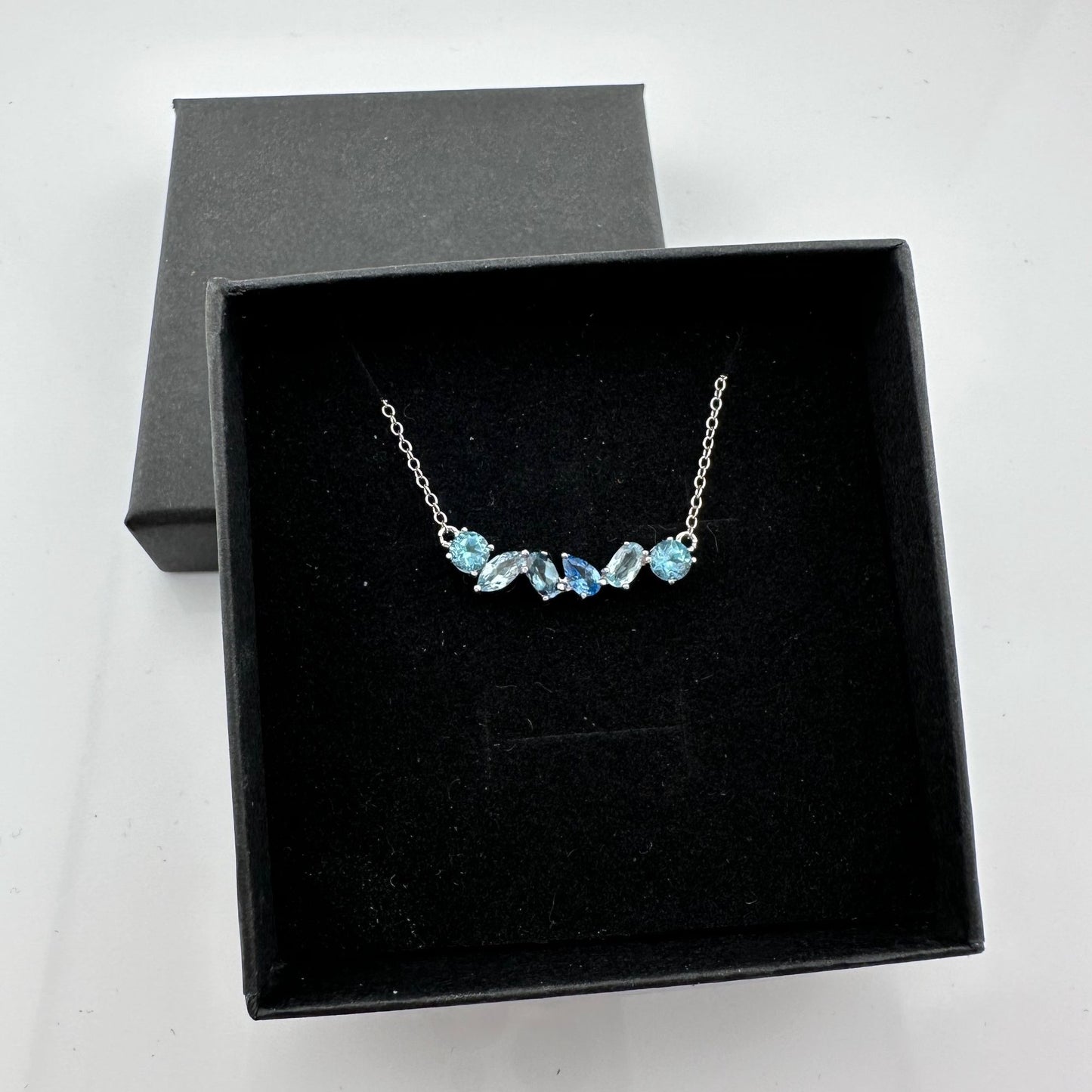 Beautiful Shades of Blue Natural Topaz (1.5 ct) Designer Necklace .925 Sterling Silver Setting