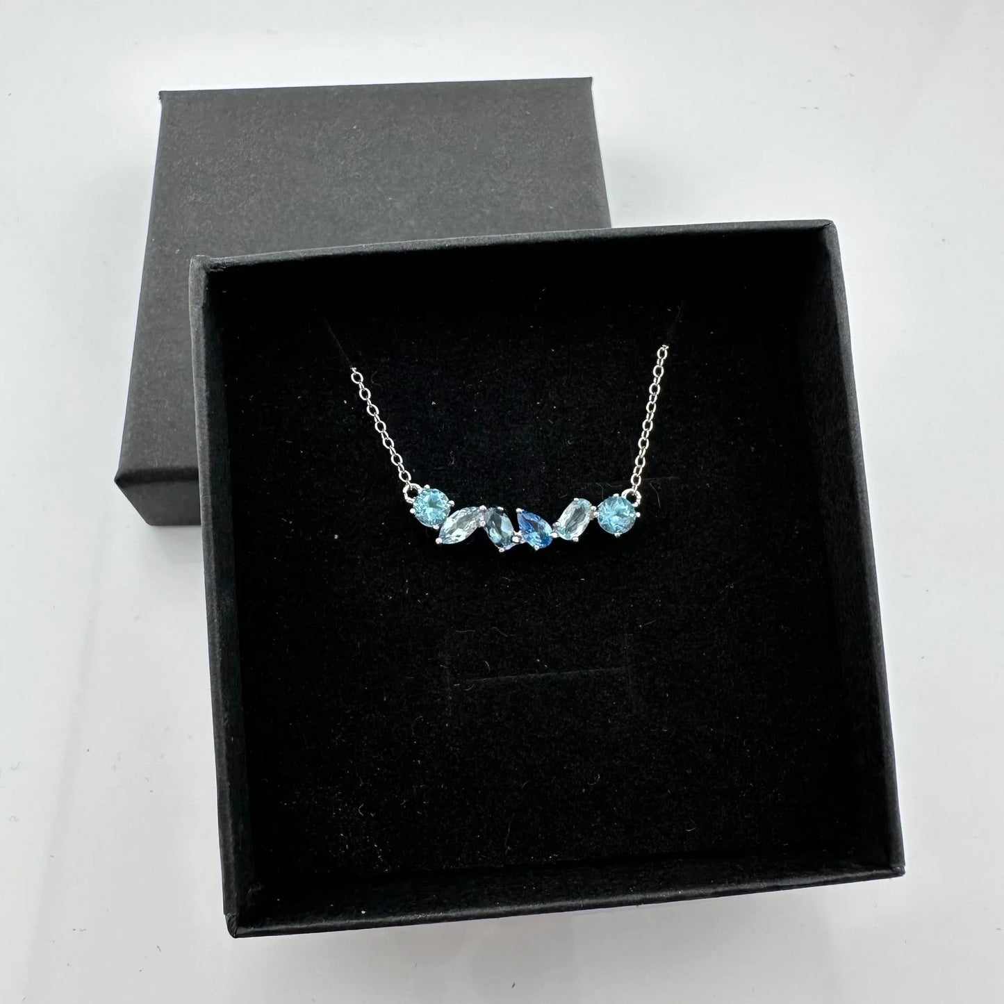 Beautiful Shades of Blue Natural Topaz (1.5 ct) Designer Necklace .925 Sterling Silver Setting - A+ Stuff