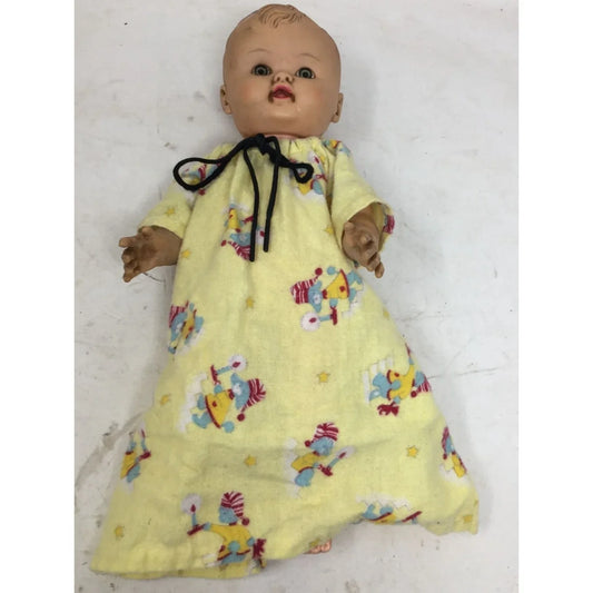 Vintage Collectible Baby Doll w/ Light Eyes, Wearing Yellow Nightgown A+ Stuff A+ Stuff