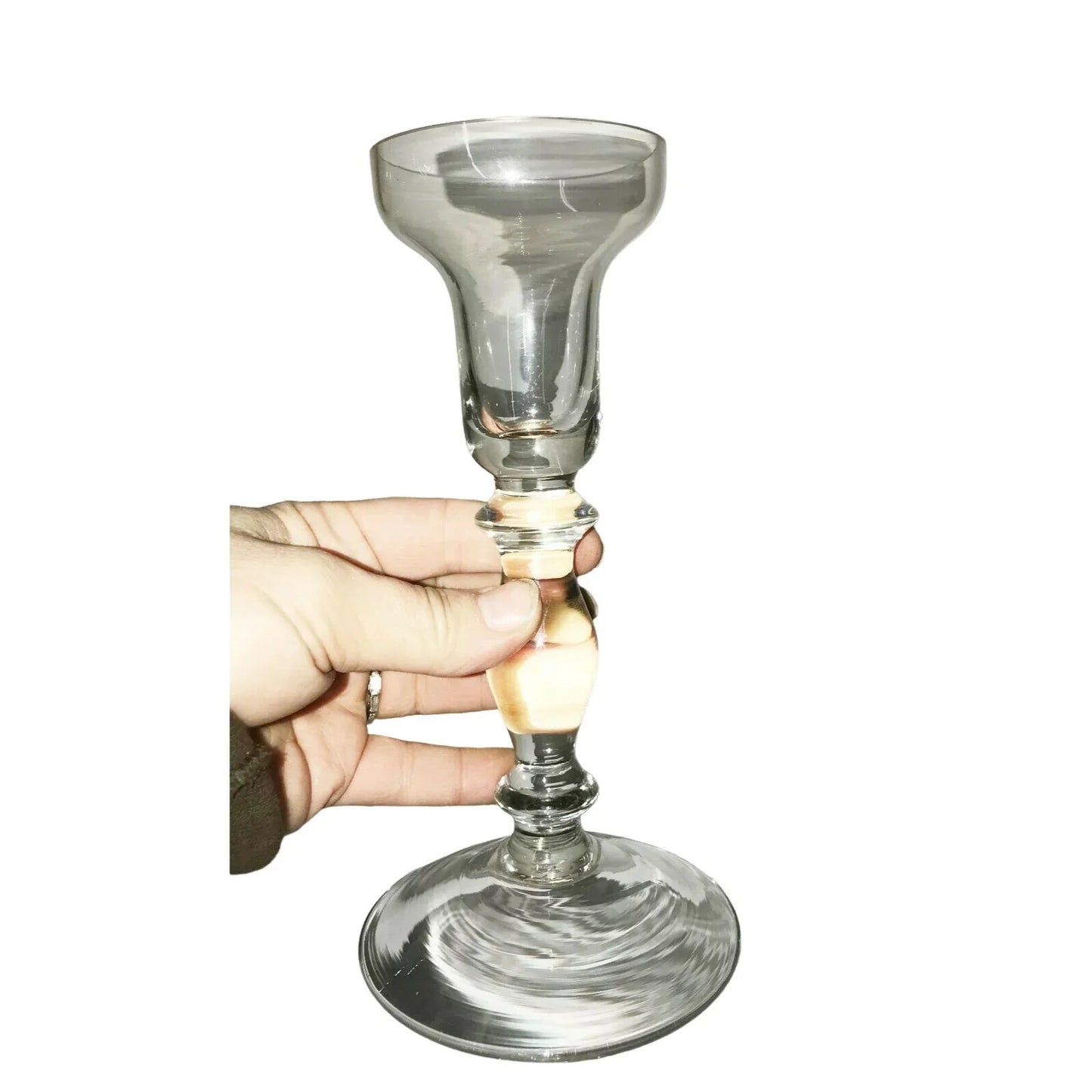 Pair of SPINDLE Style Clear GLASS CANDLESTICK HOLDERS Curvy Design - A+ Stuff
