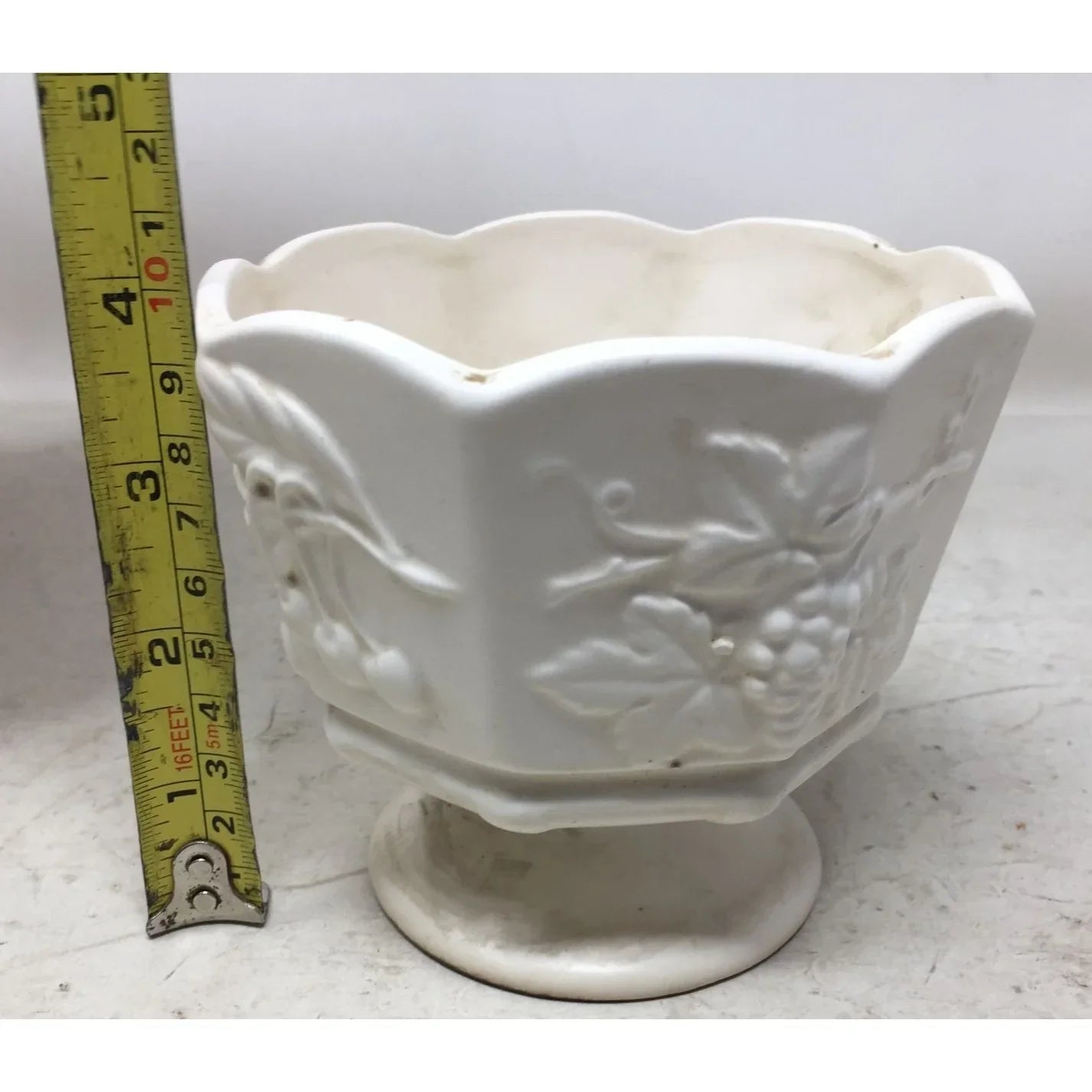 Vintage Milk Glass Paneled Grape Footed Trinket Dish/Candy Dish - A+ Stuff