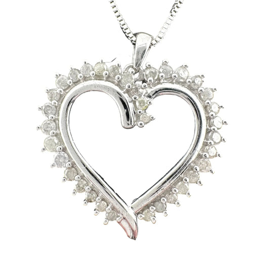 Beautiful 1/2 ct Diamond Open Heart Necklace - Sterling Silver - A+ Stuff