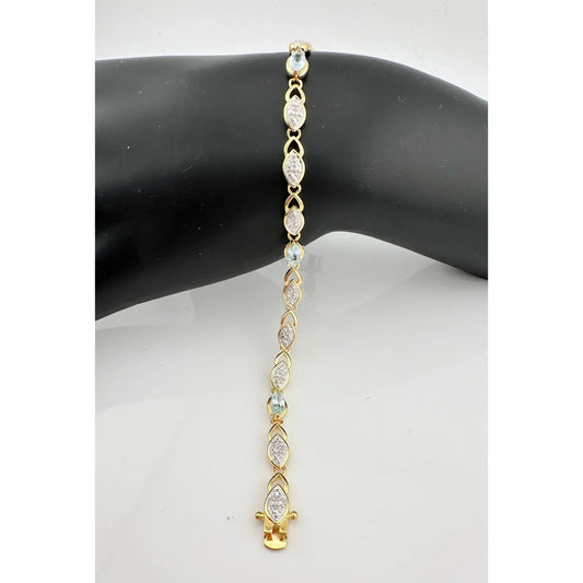 Blue Topaz Bracelet with Pretty Diamond Accents 14kt Gold Overlay Sterling Silver - A+ Stuff
