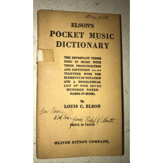 Elson's Pocket Music Dictionary Vintage Paperback Book by Louis C. Nelson - A+ Stuff
