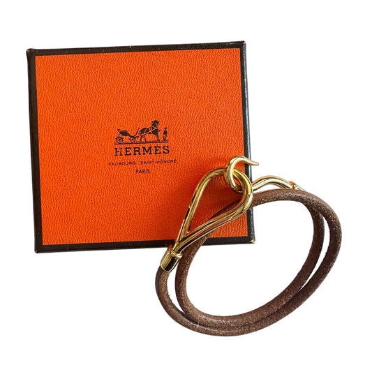 Hermès Jumbo Leather Hook Double Wrap Bangle Bracelet Choker