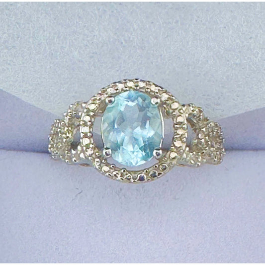 Beautiful Floating Oval Natural Blue Topaz with Textured Detailing and Diamond Accent - A+ Stuff