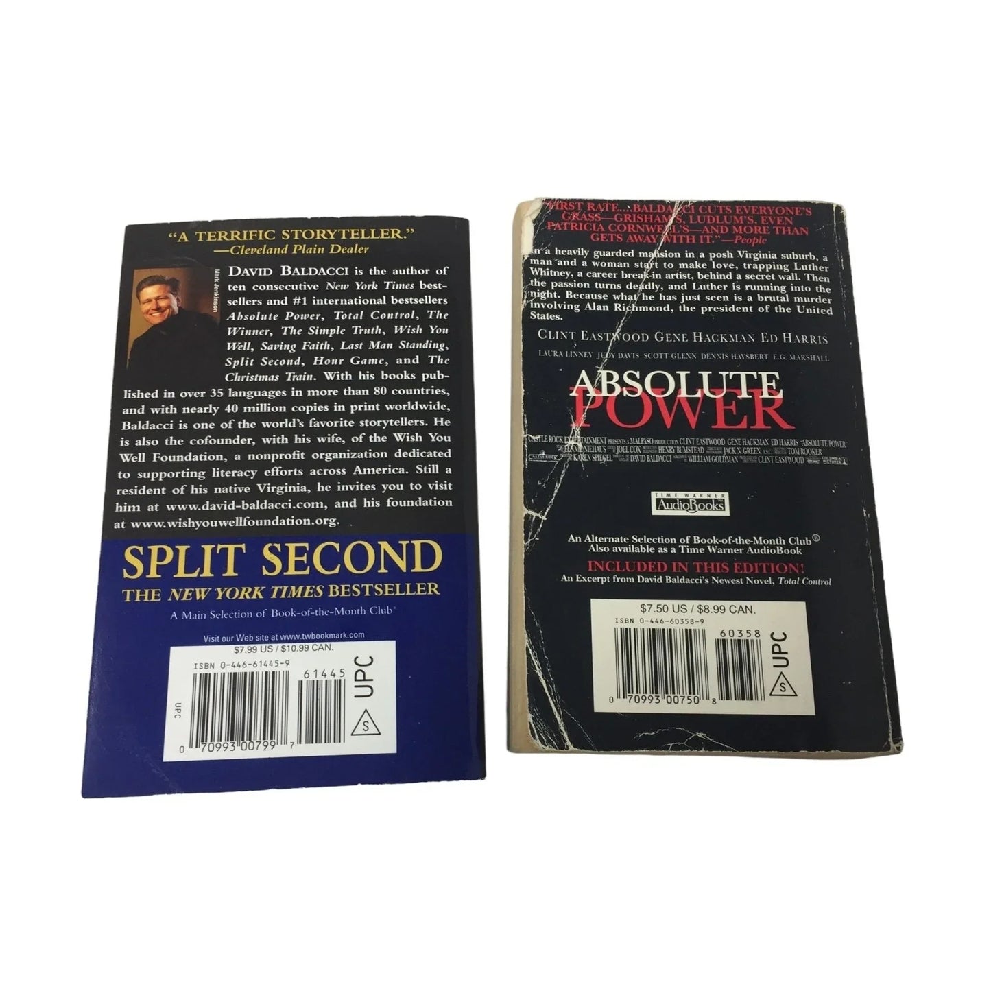 Absolute Power and Split Second (2 paperback fiction books) by David Baldacci - A+ Stuff
