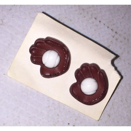 Womens Softball Mitt Earrings - Brown and White - A+ Stuff