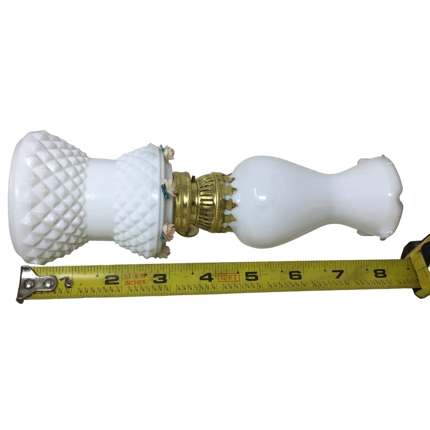 Oil Lamp- White with Pink Roses and Diamond Pattern 8.5 inches Tall A+ Stuff A+ Stuff