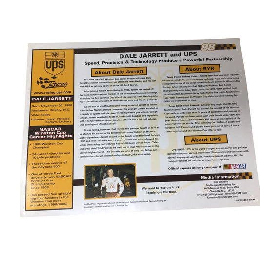 Dale Jarrett 2001 UPS Postcard NASCAR 8x10 Card A+ Stuff A+ Stuff