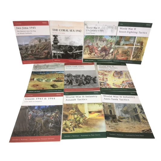 Vintage Lot of 10 Books- WW2- The Coral Sea 1942- Iwo Jima 1945- Guam 1941 & 1944 - A+ Stuff