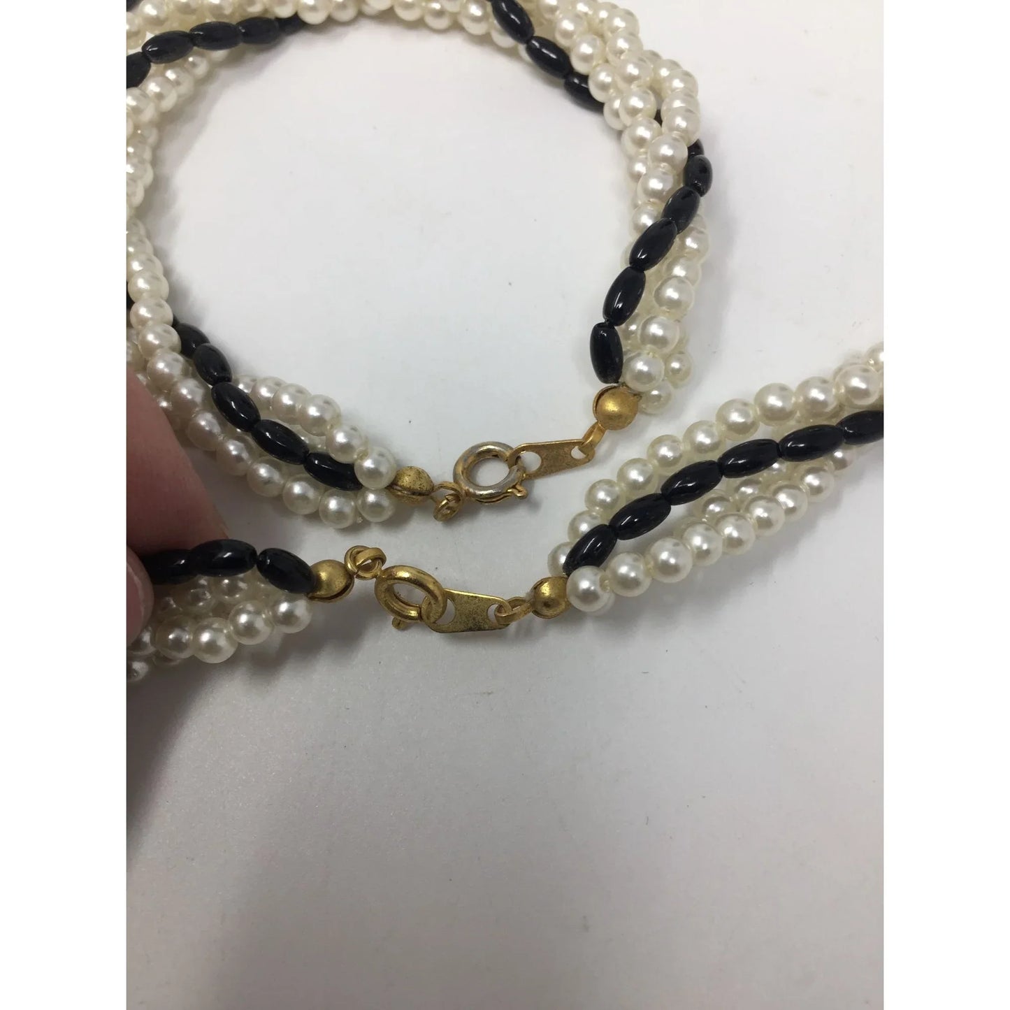 White and Black Faux Pearl Twisted Strand Necklace/Bracelet - A+ Stuff