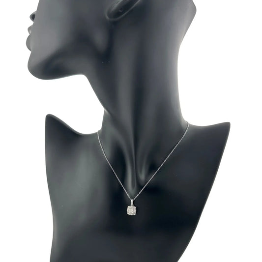 Stunning Cushion Cut 1/4 Carat Diamond Cluster Pendant with Necklace - Sterling Silver - A+ Stuff
