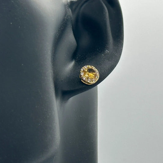 Bright Round 2.00 Carat Golden Citrine Halo Earrings - 14kt Gold Overlay Sterling Silver - A+ Stuff