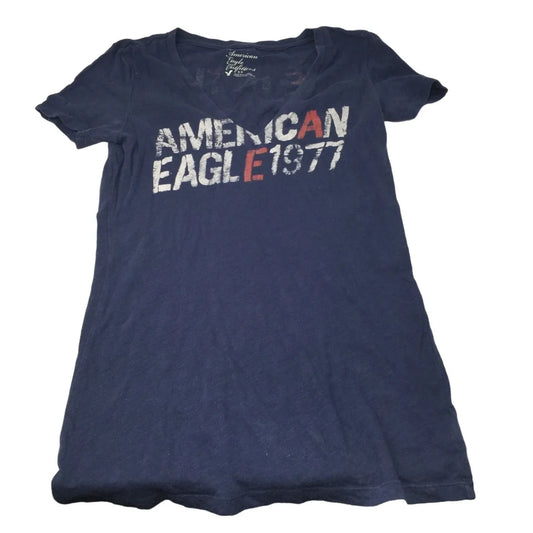 American Eagle Outfitters Women's Navy Blue V Neck Shirt Size Small - A+ Stuff
