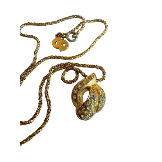 Christian Dior Rhinestone Gold Plate Necklace 16" - Christian Dior - Necklace with Pendant - A+ Stuff