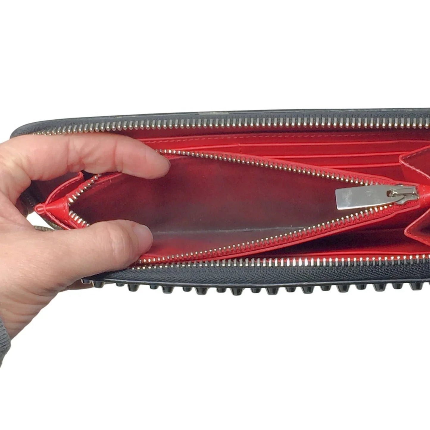 Christian Louboutin Panettone Silver Leather Studded Zip Around Long Wallet - Red Interior - Christian Louboutin - Wallet - A+ Stuff
