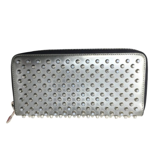Christian Louboutin Panettone Silver Leather Studded Zip Around Long Wallet - Red Interior - Christian Louboutin - Wallet - A+ Stuff