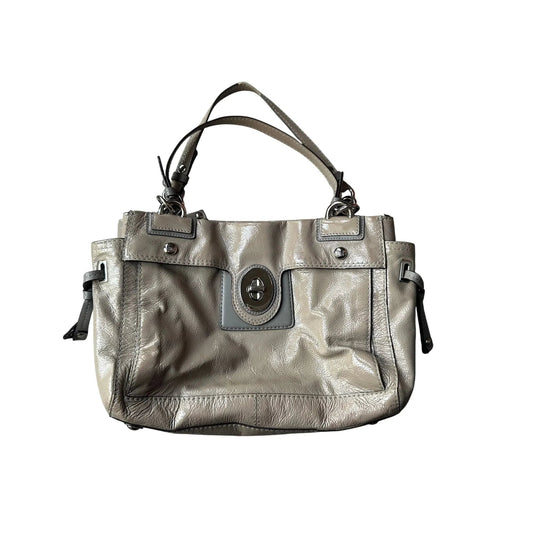 COACH Chelsea Patent Leather Peyton Carryall Satchel - Grayish Tan w Teal Lining - COACH - Designer bag - A+ Stuff