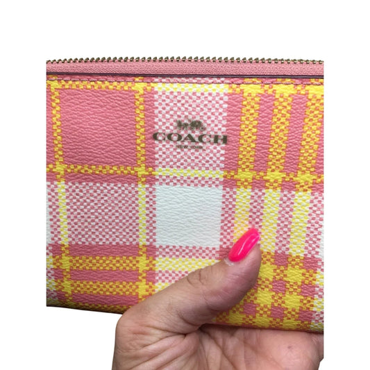 Coach Corner Zip Wristlet - Garden Plaid Print - Taffy & Gold - Coach - Wristlet - A+ Stuff