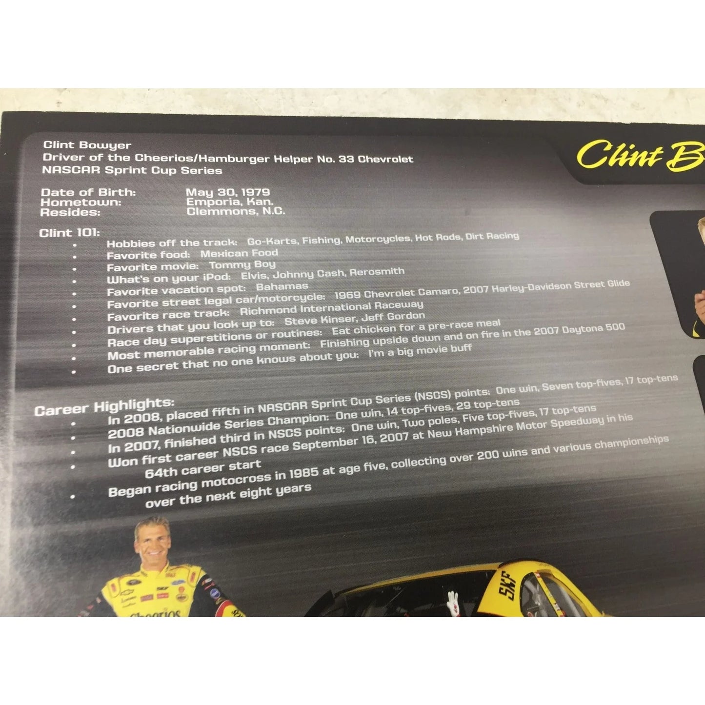 Clint Bowyer NASCAR Cheerios Promo 8x10 Photo A+ Stuff A+ Stuff