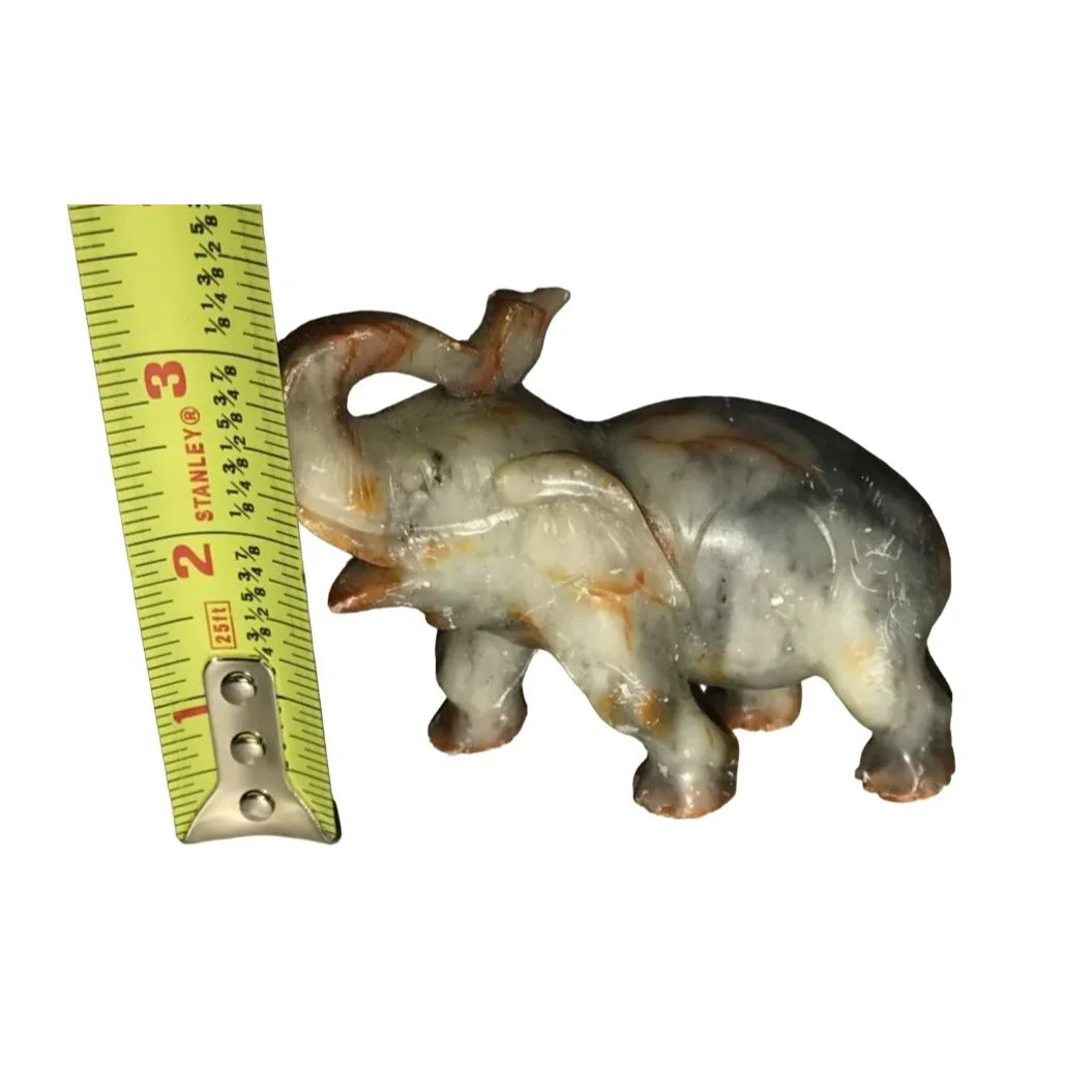 Small 3" Smiling Hand Carved Stone Elephant Figurine/Sculpture - Trunk up for Luck - A+ Stuff