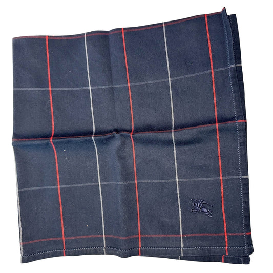 Burberry Men's Pocket Square / Handkerchief / Scarf Dark Blue, Red & White Plaid