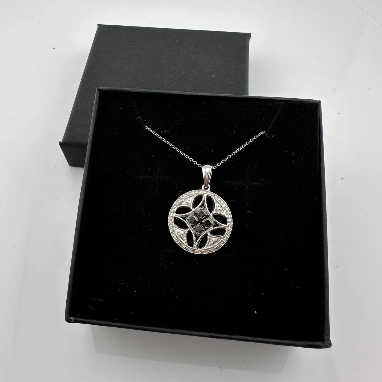 Elegant 1/2 Ct Black and White Diamond Sheath Pendant in Sterling Silver with Chain - A+ Stuff